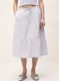 Tiered poplin midi skirt