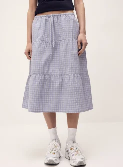 Tiered poplin midi skirt