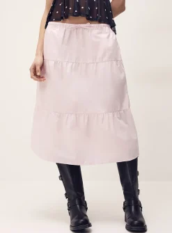 Tiered poplin midi skirt