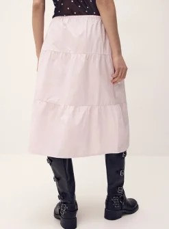 Tiered poplin midi skirt