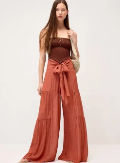Tiered smocked-waist pant