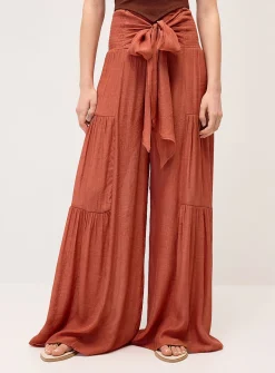 Tiered smocked-waist pant