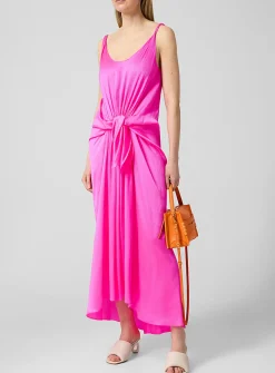 Tie-up waist pure silk dress