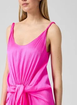 Tie-up waist pure silk dress