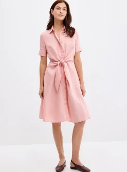 Tie-waist linen shirtdress