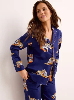 Tigers navy blue poplin piped shirt