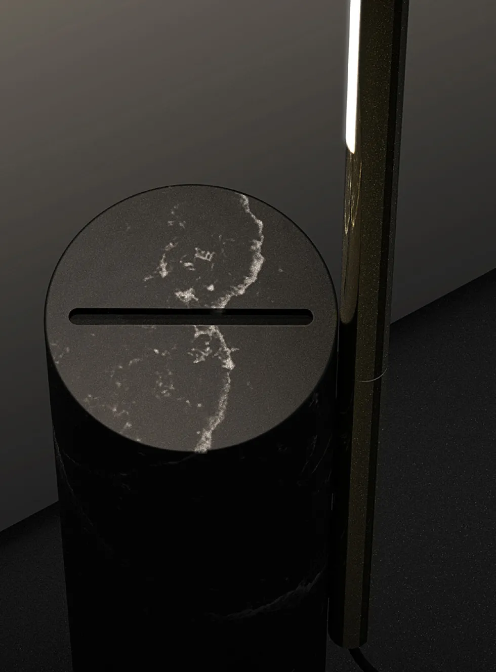 T.O marble and aluminum standing lamp