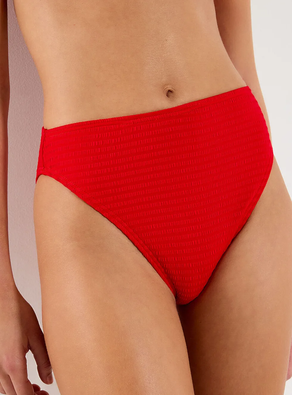 Tomato-red seersucker cheeky bikini bottom