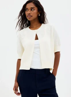 Tone-on-tone embroidery open cardigan