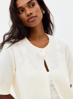 Tone-on-tone embroidery open cardigan