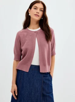 Tone-on-tone embroidery open cardigan