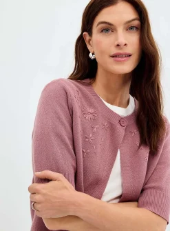 Tone-on-tone embroidery open cardigan