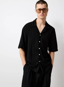 Tone-on-tone openwork embroidery shirt