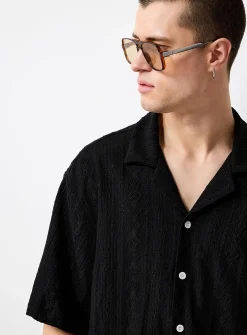 Tone-on-tone openwork embroidery shirt