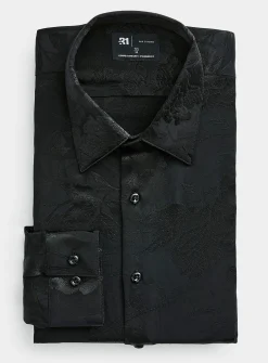 Tone-on-tone plant jacquard shirt