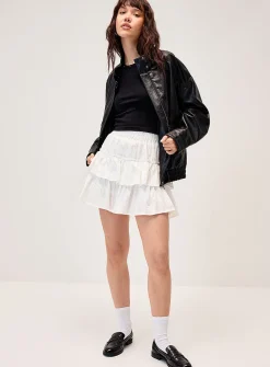 Tone-on-tone polkadots tiered miniskirt