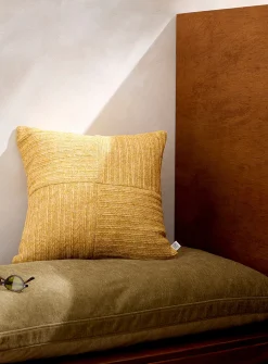 Tone-on-tone stripes faux-raffia outdoor cushion