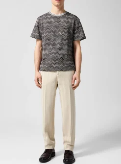 Tone-on-tone textured zigzag pattern pant