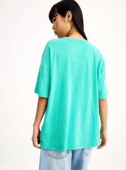 Topical print turquoise T-shirt