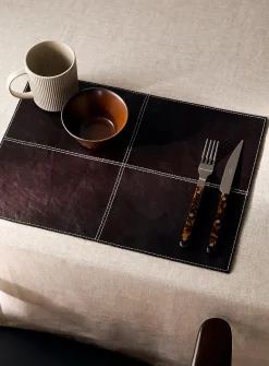 Topstitched leather placemat
