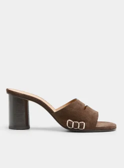 Topstitched suede loafer sandals