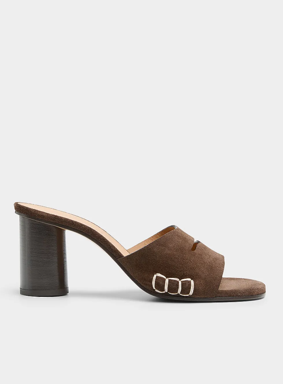 Topstitched suede loafer sandals