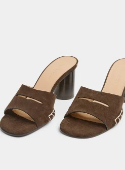 Topstitched suede loafer sandals