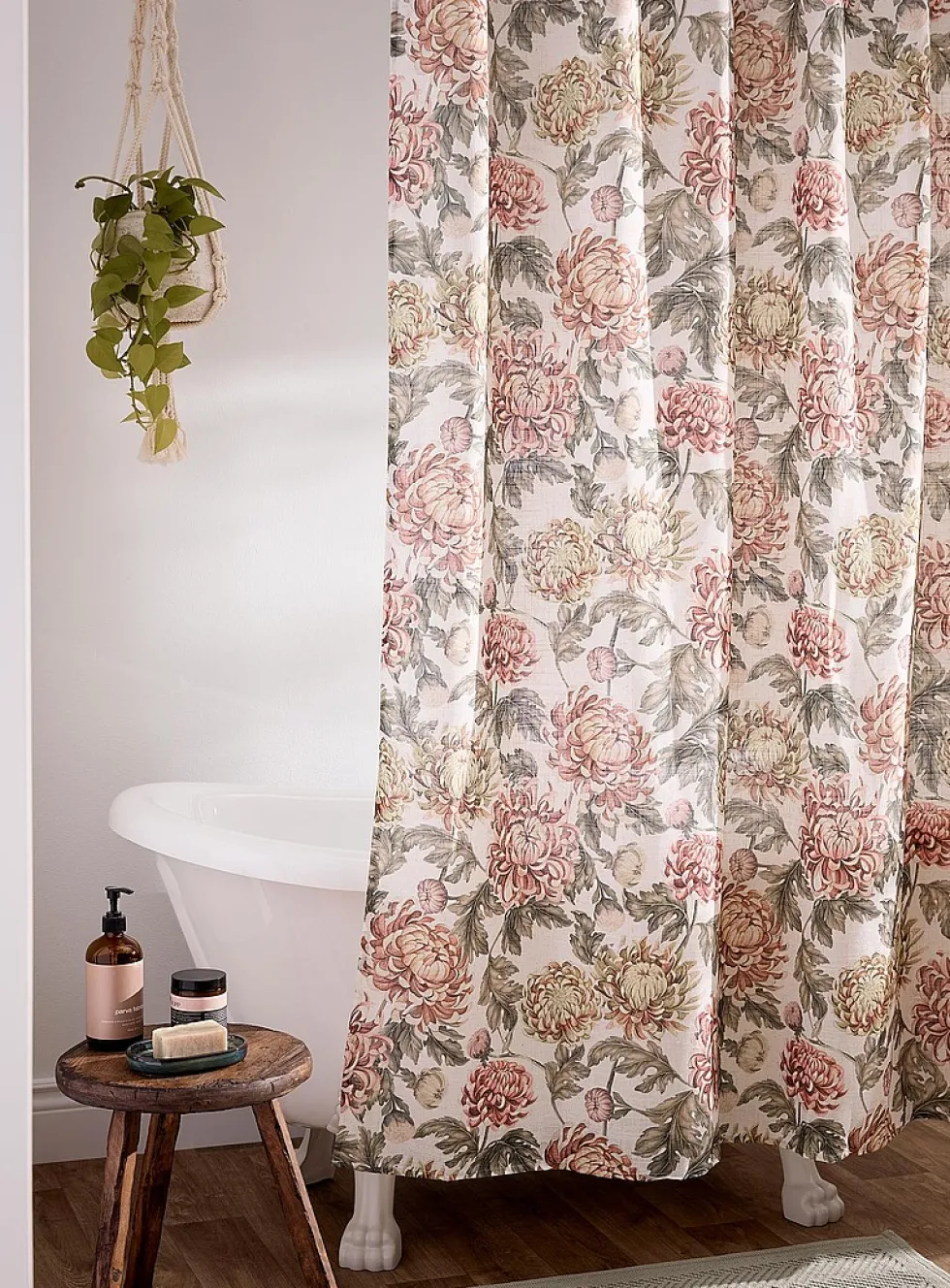 Touch of linen chrysanthemums shower curtain