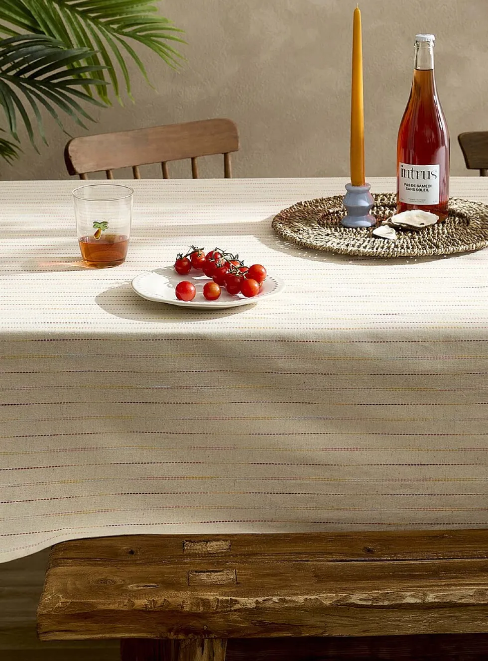 Touch of linen dotted pinstripes tablecloth