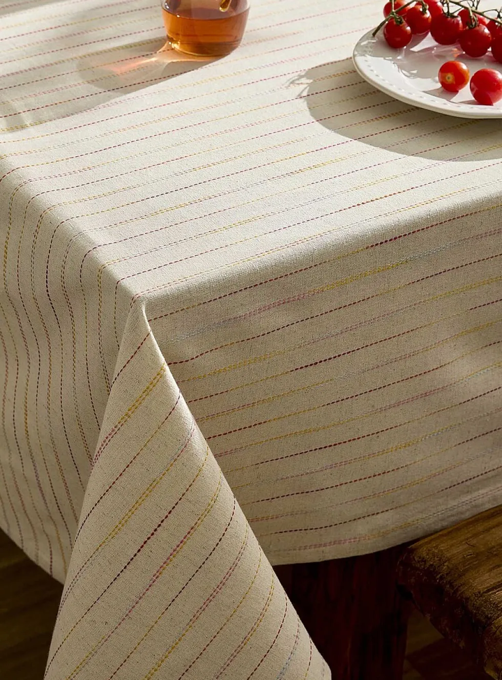 Touch of linen dotted pinstripes tablecloth