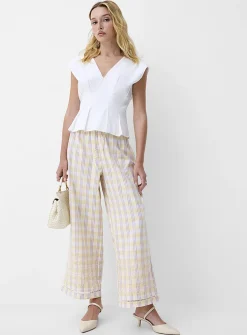 Touch of linen embroidered openwork wide-leg pant