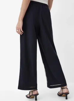 Touch of linen embroidered openwork wide-leg pant