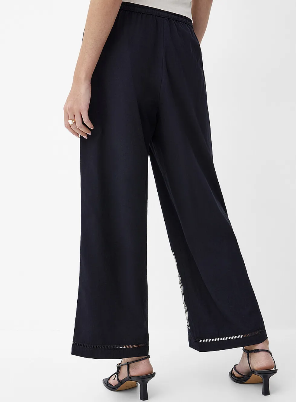 Touch of linen embroidered openwork wide-leg pant