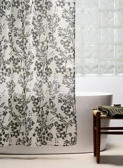 Touch of linen green flowers shower curtain