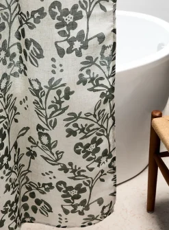 Touch of linen green flowers shower curtain