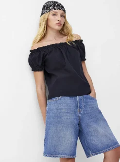 Touch of linen off-the-shoulder T-shirt