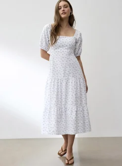 Touch of linen open-back tiered dress