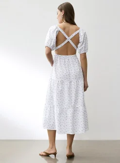 Touch of linen open-back tiered dress