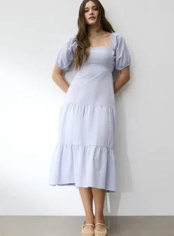 Touch of linen open-back tiered dress
