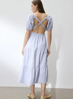 Touch of linen open-back tiered dress