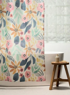 Touch of linen summer blooms shower curtain