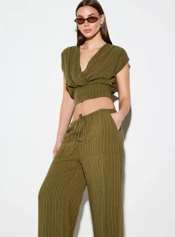 Touch-of-linen plunging crossover blouse