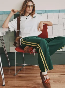 Track stripe wide-leg sweatpant