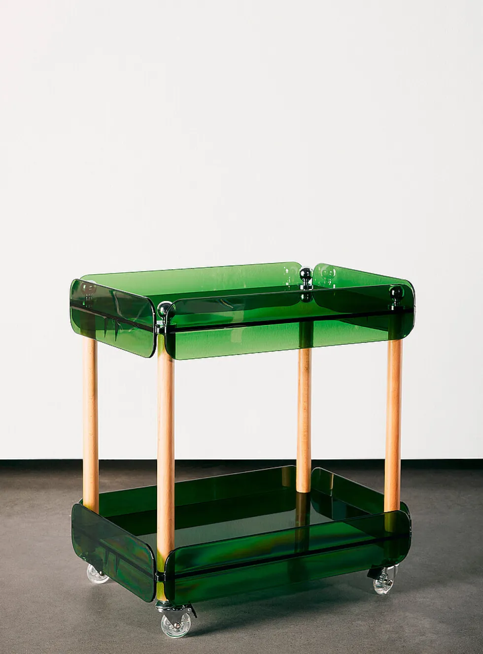 Translucent trays and beech wood frame trolley