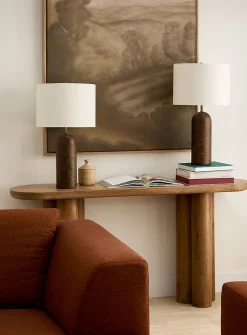 Travertine-effect base table lamps