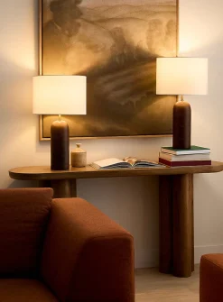 Travertine-effect base table lamps