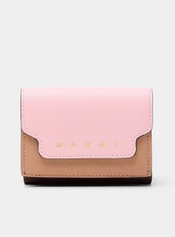 Tricolour leather folded wallet