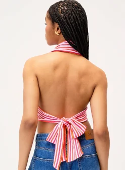 Tricolour striped knit halter cami