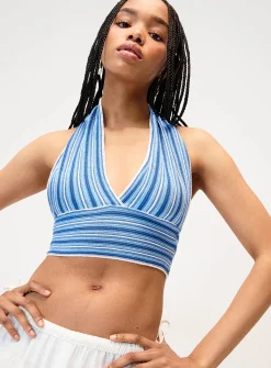 Tricolour striped knit halter cami