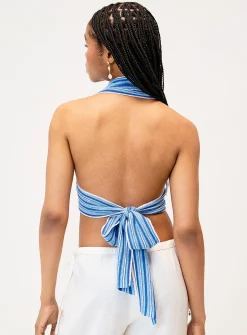 Tricolour striped knit halter cami